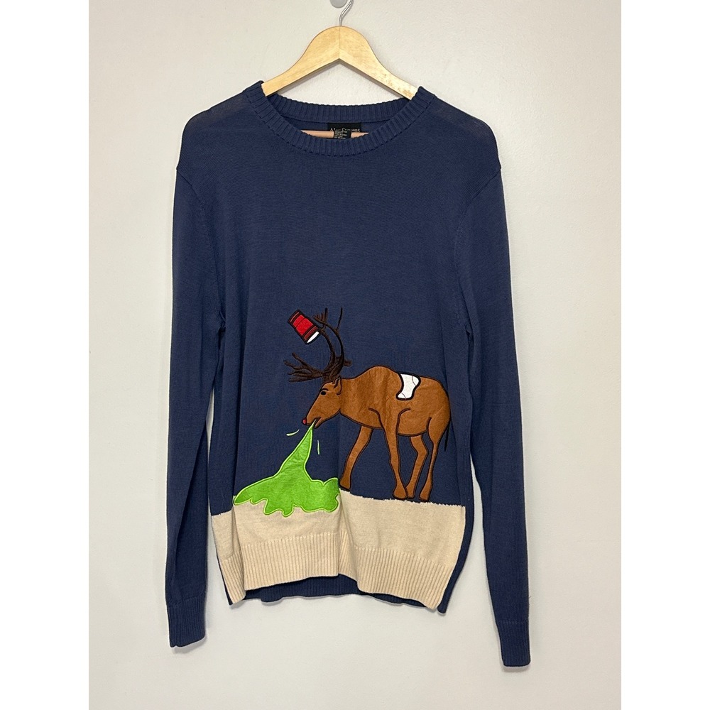 Alex Stevens Funny Reindeer Holiday Sweater Mens L Tacky Ugly Party Novelty